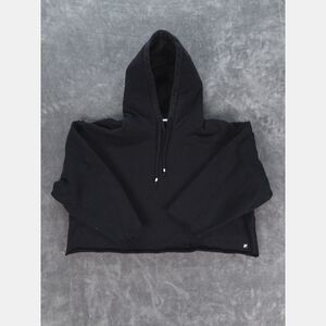Fundamental Coast Cropped Hoodie Womens Large Black Raw Hem Workout Athleisure